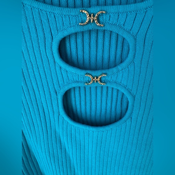 NWT INC International Concepts by Macy's Blue Ribbed Top w buckle detail SZ L - Picture 3 of 8